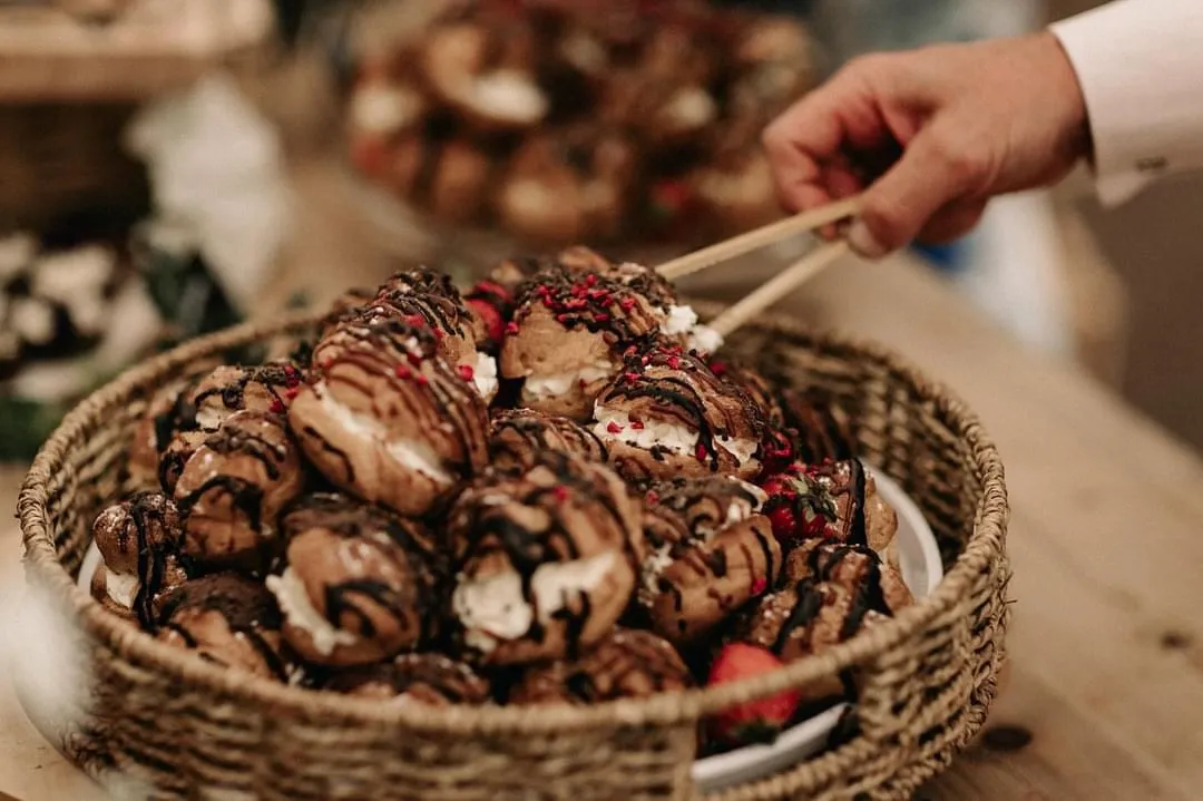 Profiteroles in serving basket
